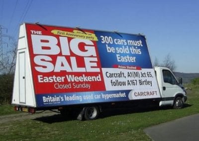 Advertising Van promoting Carcraft Easter Sale in County Durham