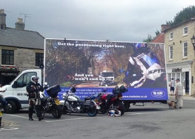 Mobile Advertising Truck 95 Alive North Yorkshire promoting motorbike safety in North Yorkshire