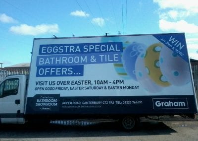 Advertising Van promoting Graham Plumbers Merchants Easter Event in Canterbury, UK