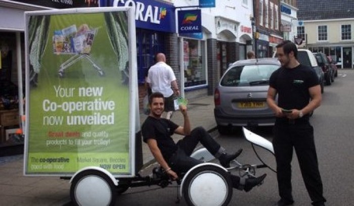 AdBikes and promotional staff promoting Cooperative Food in Beccles