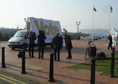 Advertising van press events Plaid Cymru Aberystwyth, Wales