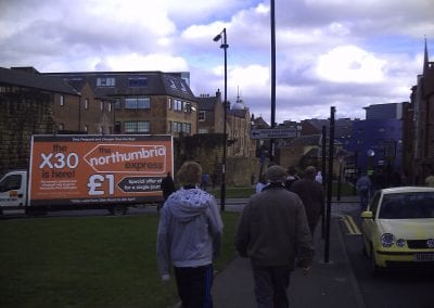 Mobile Advertising Van Northumbria Buses campaign promoting new route in Derwentside