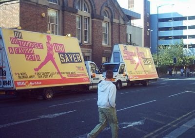 Go North East advertising vans targeting students with Uni Saver offer