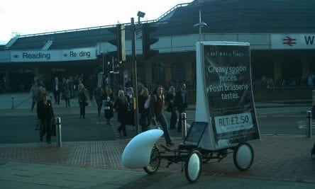 Advertising Bike promoting Malmaison outside Reading Station