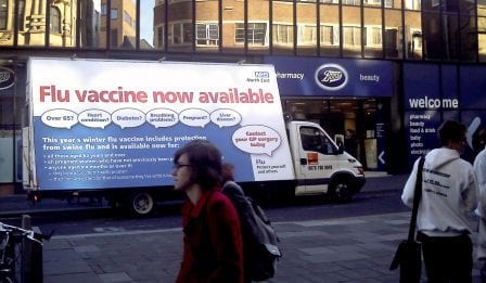 Advertising Vehicle for NHS encouraging flu vaccination in Nottingham