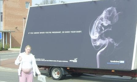 Poster Van for NHS with Don't Smoke When Pregnant message in Sunderland