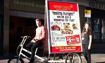 Promotional Bike advertising World Wide Wrap in Bristol